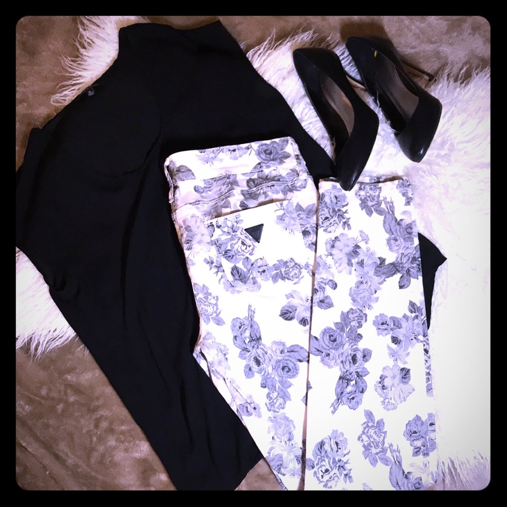 Guess floral skinny jeans